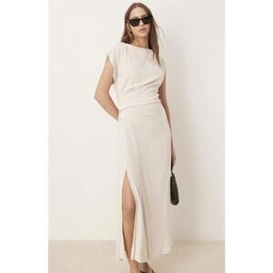 ASOS Design Green Khaki Linen Open Back Draped Waist Midi Dress Women's Size 4